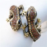 Brass Tone Topaz Crystal Double Lizard Bracelet.jpg