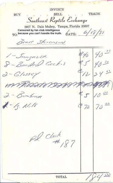 Giant Sungazer Invoice 1981 Joe Fauci